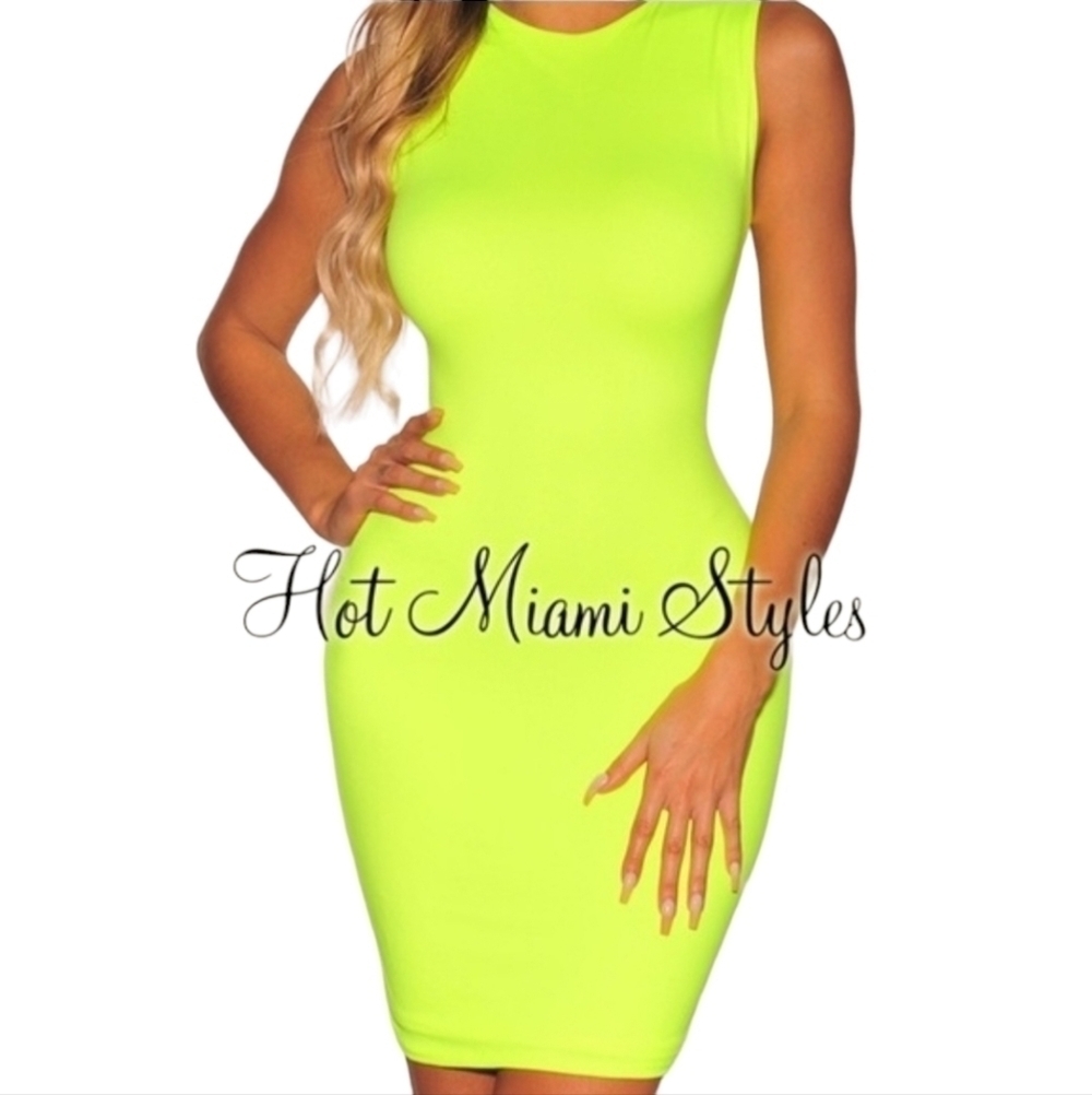 Hot Miami Styles Neon Yellow Tank Dress Size S New